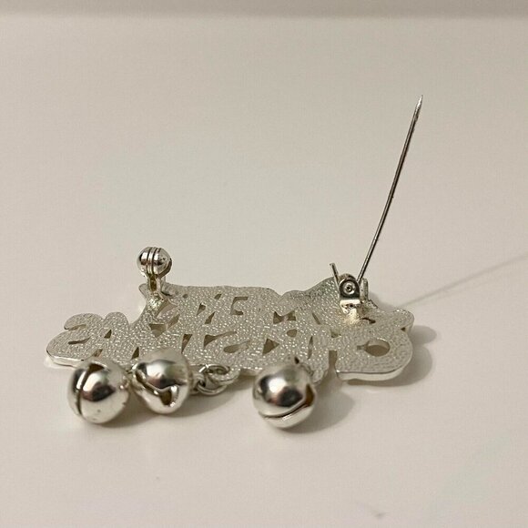 Vintage Merry Christmas Brooch Jingle Bells Pin - Picture 9 of 15